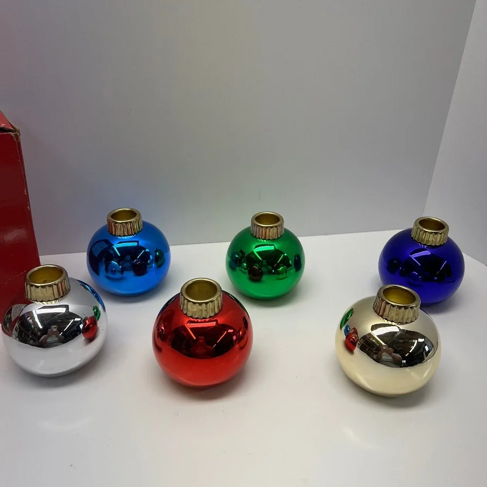 VTG 90s Holiday Home Accents Set 6 Metallic Ornament Candle Holders‎ Multicolor